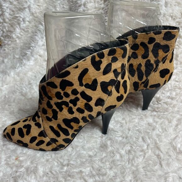 Gianni Bini Leather Calf Hair Leopard Print Pull On Stiletto Ankle Boots SZ8M - Picture 4 of 11